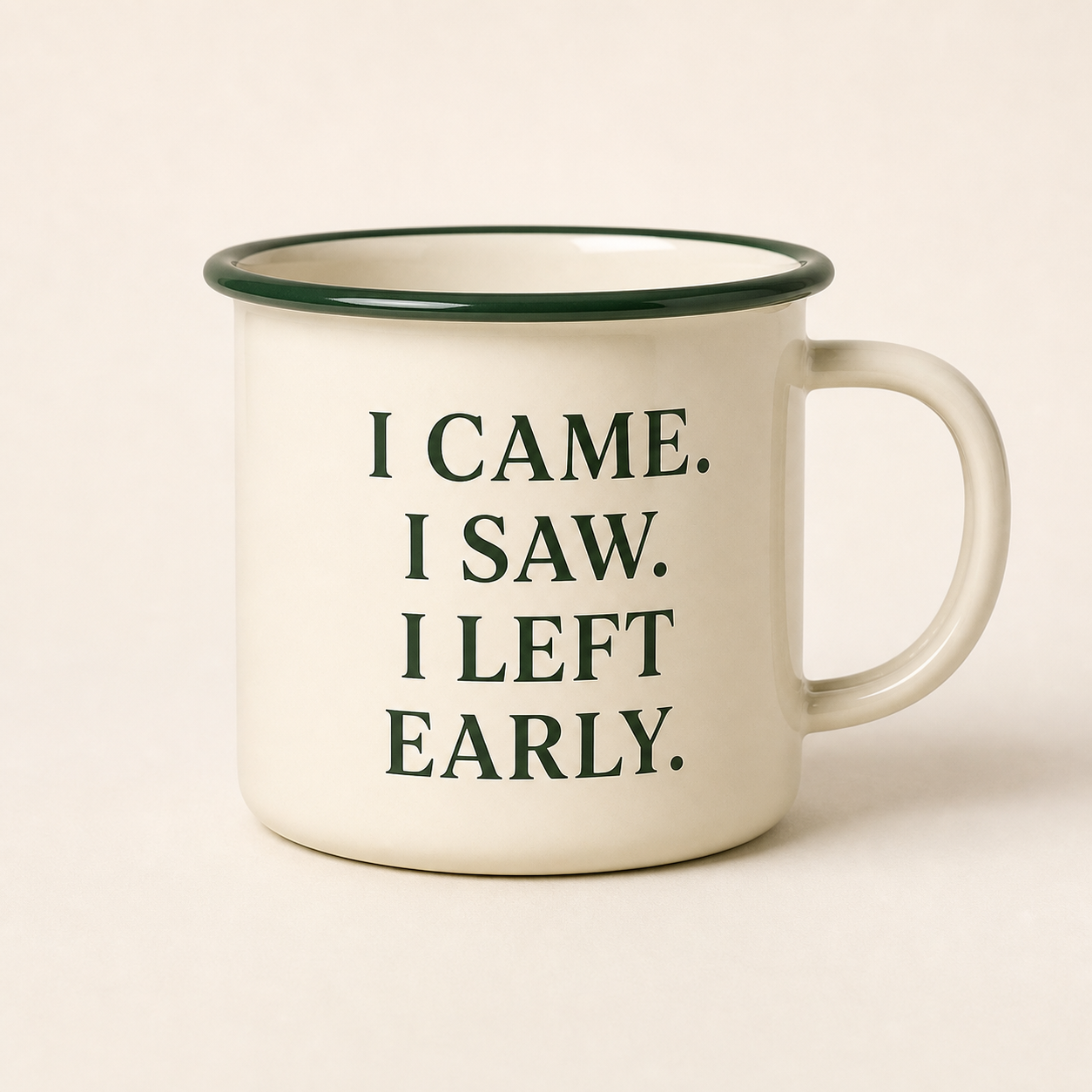 Left Early cream enamel mug